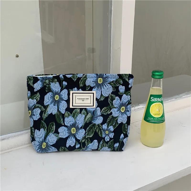 Pink Leopard Print Women's Cosmetic Bag Retro Flower Ladies Small Clutch Purse Travel Handbags Schoolgirl's Pencil Storage Bags