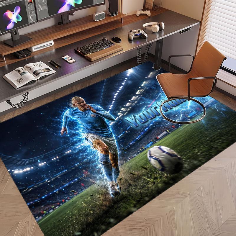 Custom Rug Erling Haaland Pattern Print Name Text Soft Non‑Slip Floor Carpet for Home Indoor Decoration