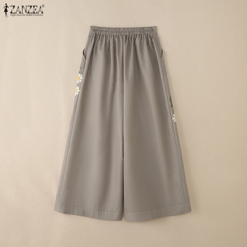 ZANZEA Женские повседневные широкие укороченные брюки свободного кроя с цветочным принтом