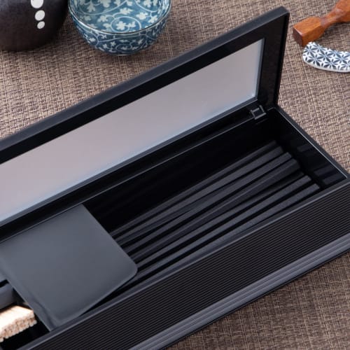 Strix Design Chopstick Case, Made In Japan, Black, with Cover and Toothpick Case, Fits Chopsticks Up To 23cm Long, Easy Access, Fingerprint Resistant,