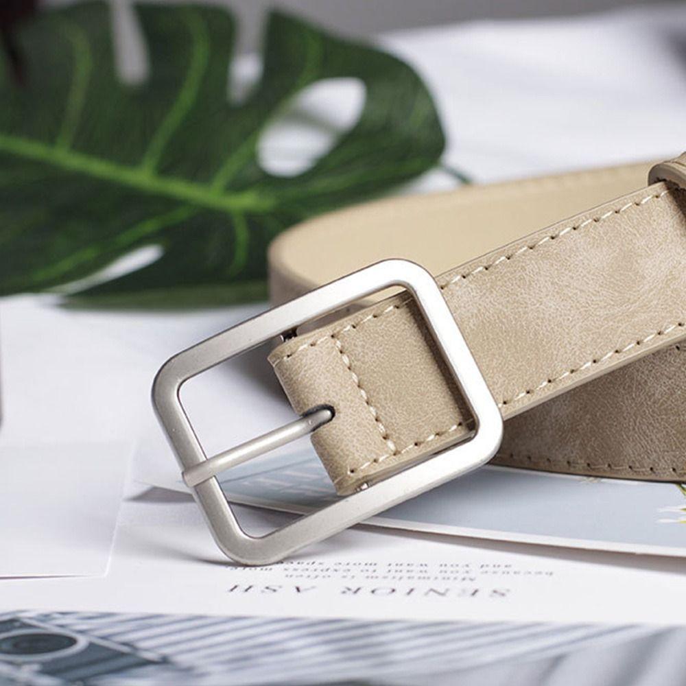 Women Retro Casual Waist Band Leather Belt Ladies Dress Strap Square Pin Buckle Waistband