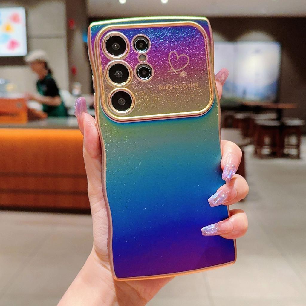 Красочные шелковые волны подходят для чехла для мобильного телефона Samsung S25 Ultra S24FE Гальванизированный защитный чехол с сердечками