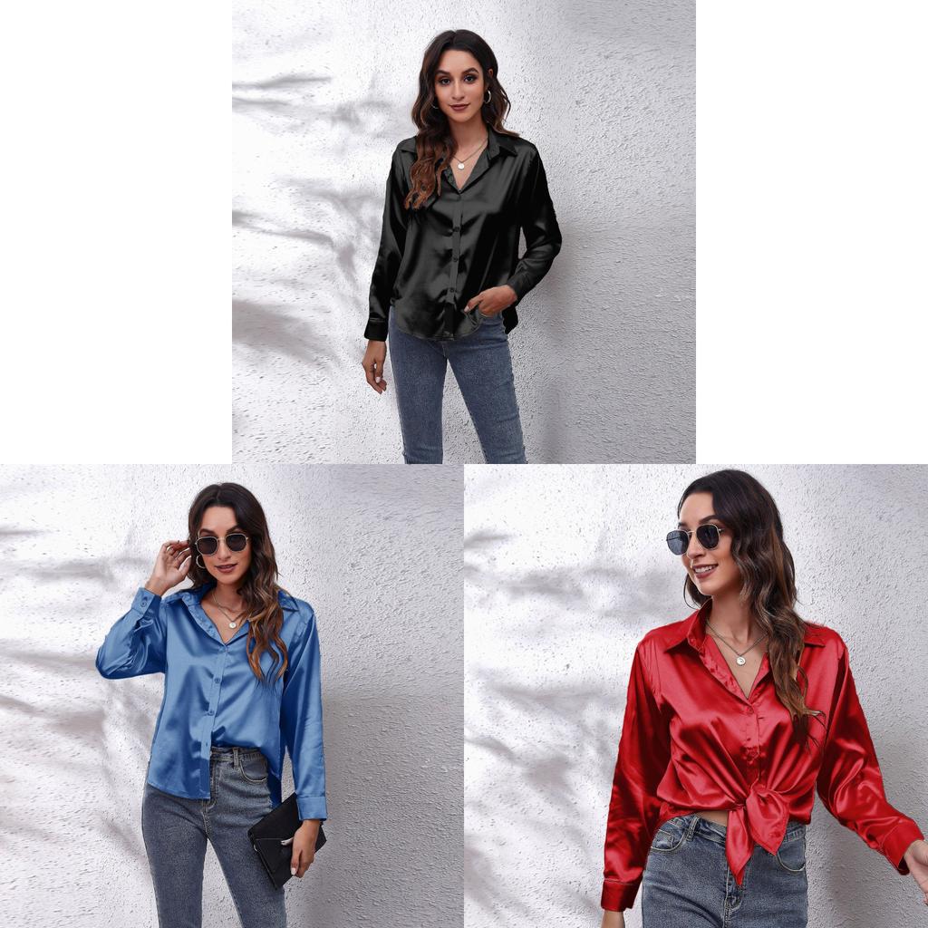 Satin Shirt For Women With Long Sleeves And Button Front For Office Wear