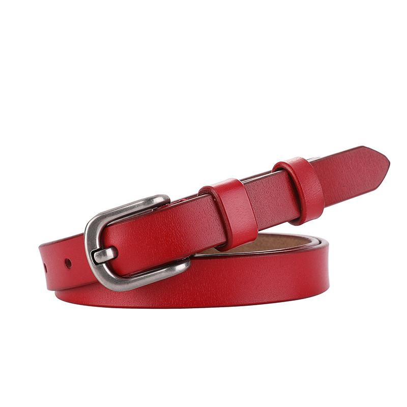 Womens Cowhide Leather Belt With Classic Pin Closure And Slim Design For Casual Outfits