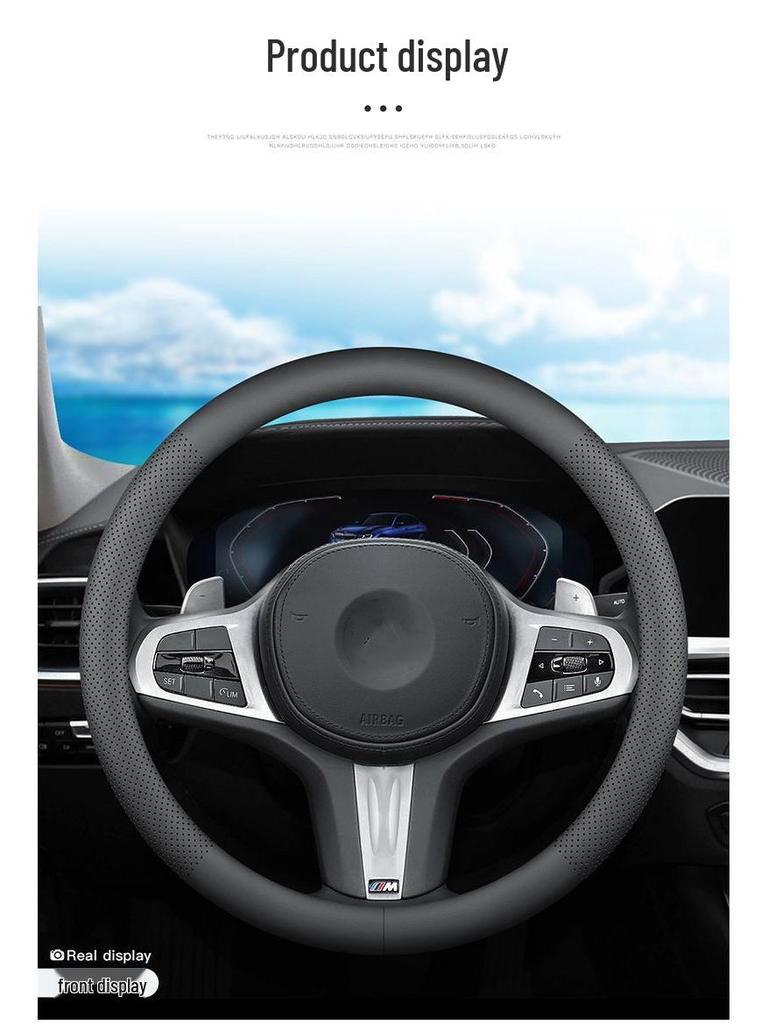 Universal Nappa Leather Steering Wheel Cover - Breathable, Perforated, Sweat-Absorbent, Four Seasons Protection.