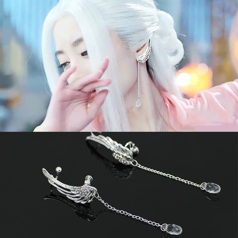 2 шт. полые крылья ангела, длинные серьги с кисточками, женские милые хрустальные стразы, серьги-манжеты, клипсы, ювелирные изделия с бриллиантами