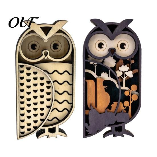 Handmade Wood Carving Decorations Multi Layer Wooden Owl Figurine, 3D Layered Crafts, Creative Detailed Desk Ornaments Animal for Home Bedroom Living