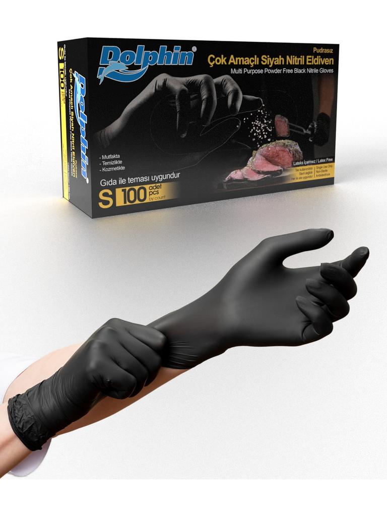 Multi-Purpose Black Nitrile Gloves Size S - Pack of 100, Food Safe and Durable