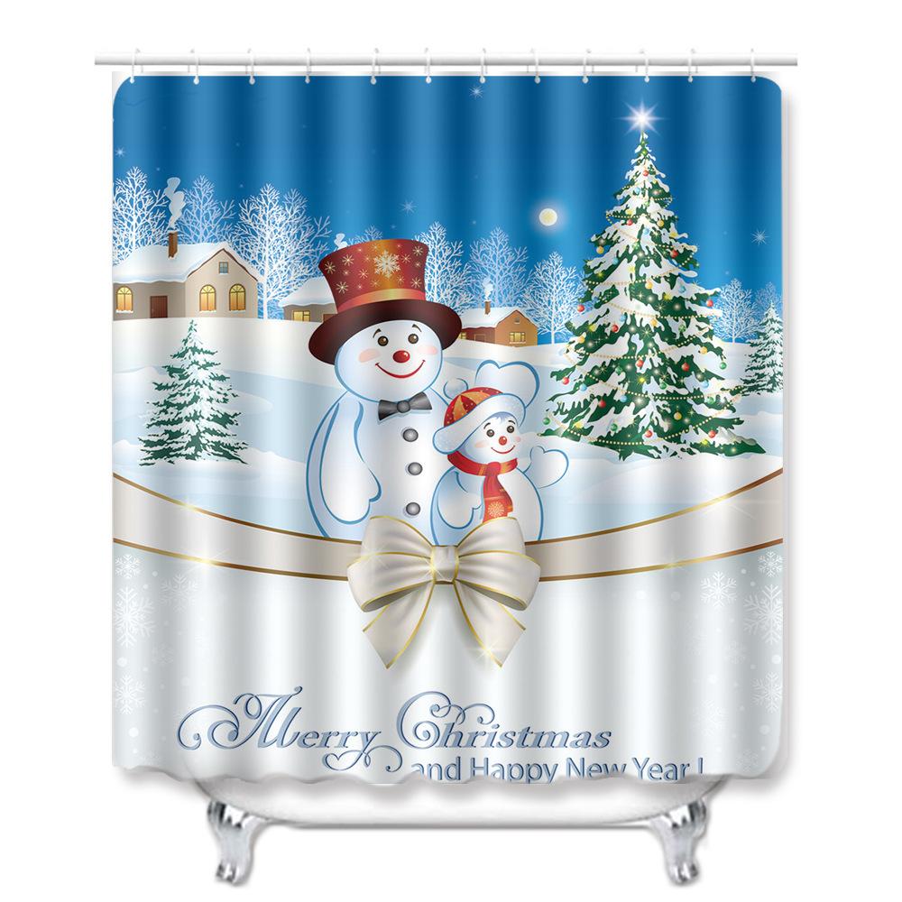 Christmas Home Shower Curtain Polyester Cloth Four-Piece Toilet Floor Mat Bathroom Non-Slip Door Mat Bedroom Carpet