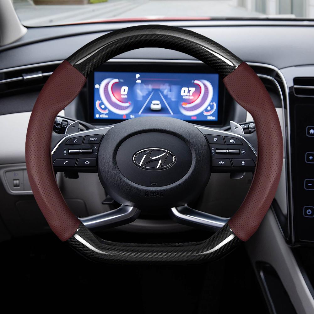 Для Hyundai I30 I20 I10 Tucson Elantra Avante Kona Ix35 Ix25 Grand Elantra Solaris Кожаная Накладка на Руль Автомобиля из Углеродного Волокна