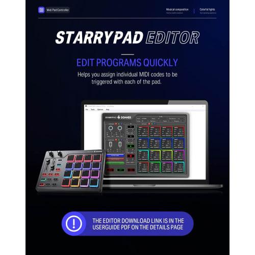 Donner STARRYPAD MIDI Controller, 16 Pads, USB Type-C, Music Production, Backlit, Japanese Instruction Manual