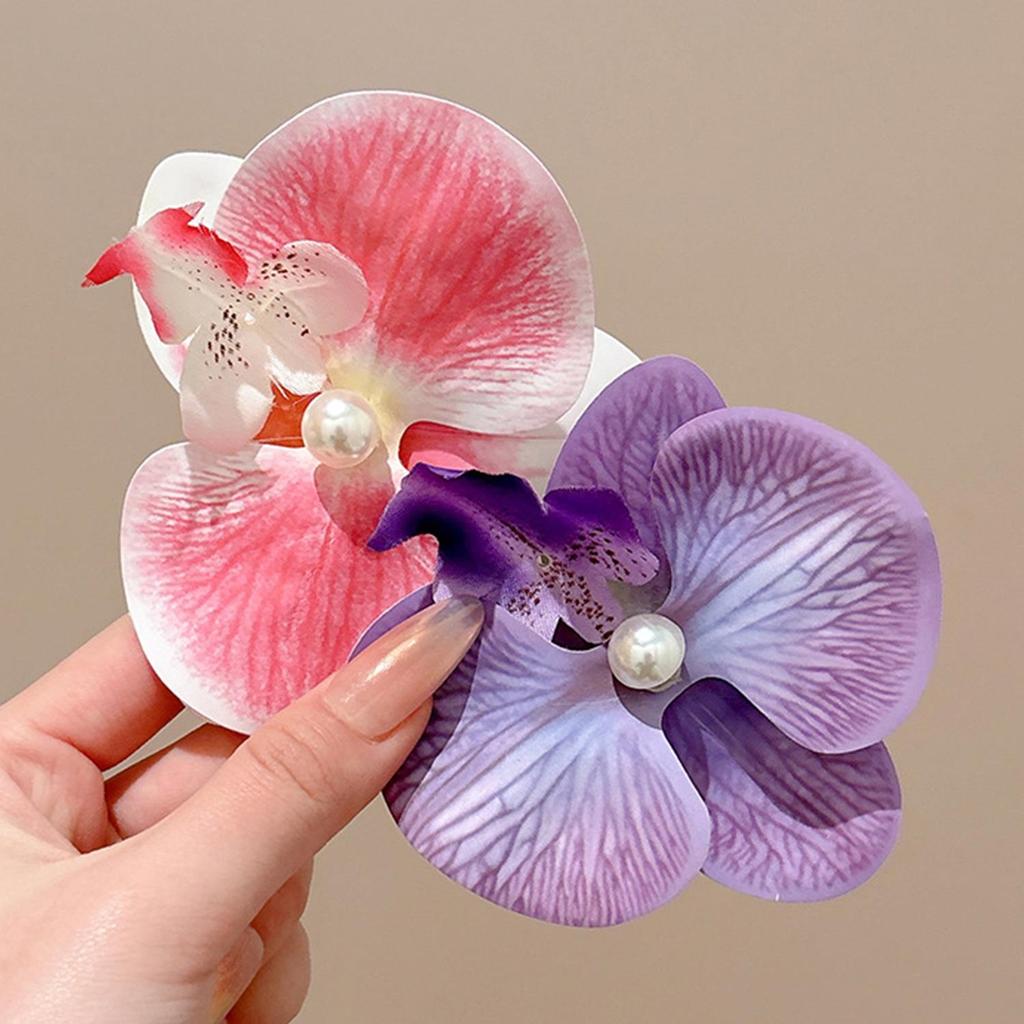 Phalaenopsis Flower Hair Clip For Girls Duckbill Clip Cute Sweet Butterfly Orchid Pearl Hairpin Bangs Side Clip Hair Accessories