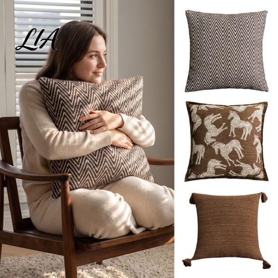 Skin Friendly Bedding Accents Maillard Color Cushion Cover, Mid Century Modern Throw Pillow Striped or White Washable Couch Protectors Horse Pattern,