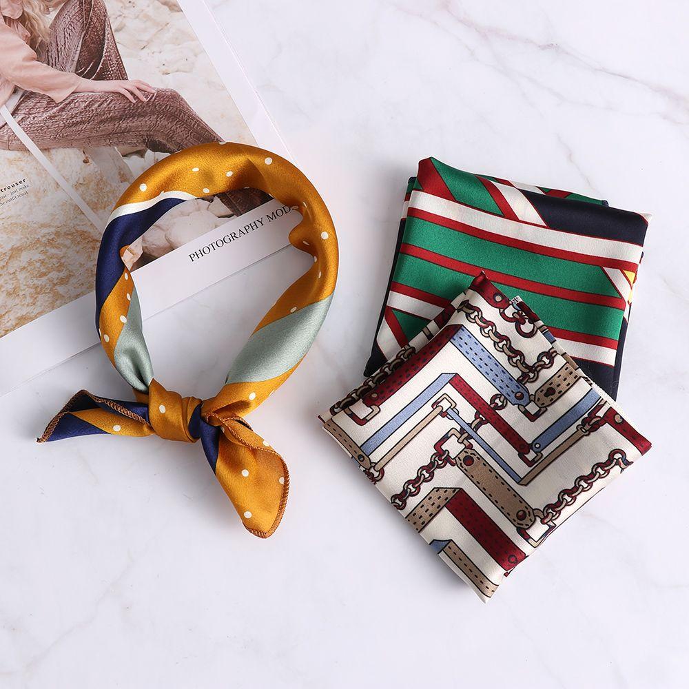 Fashion Head-Neck Tie Wrist Wrap Bags Tie Women Square Scarf Handkerchief Bandana Silk Feel Satin