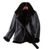 Winter Coats Women Thickness Faux Leather Fur Sheepskin Female Fur Leather Jacket Aviator Outwear