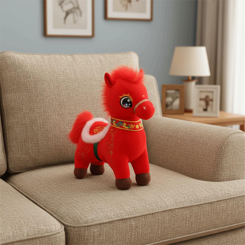 Kawaii Cartoon Steed Doll Fluffy Zodiac Pony Figurine Cute Mascot Dolls Home Decoration
