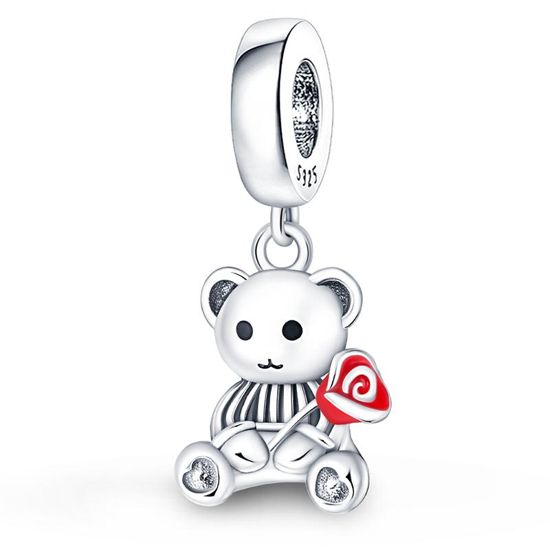 925 Серебряный цвет Кот Медведь Слон Кролик Милые розовые животные Подвески Бусины Подходит 925 Оригинальные Браслеты Изящные DIY Ювелирные Изделия Подарки