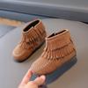 Girls Princess Boots Fashion Kids Ankle Boots Flock Fabric Warm Thick Fur with Side Zipper Tassels 2024 Autumn Winter Brand New