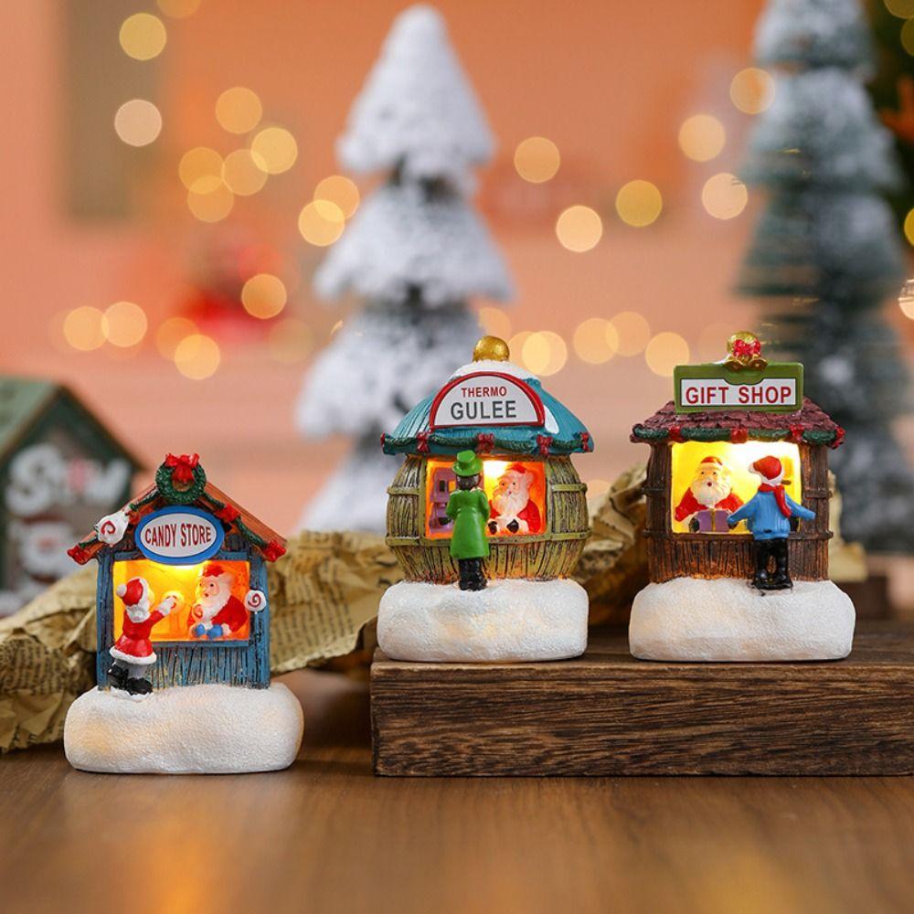 Santa Christmas Small House Lamp Christmas Microlandscape Ornament Christmas Tree Pendant