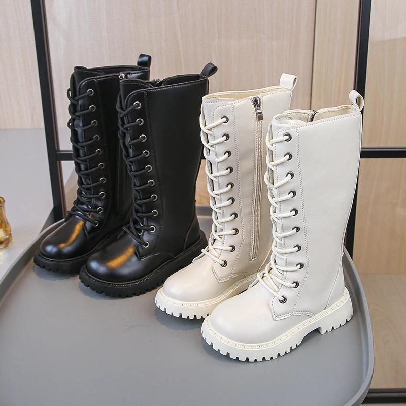 Детские высокие сапоги Однотонные Универсальные Детские длинные сапоги Круглый носок Мягкие Осень Девочки Сапоги до середины икры Нескользящие