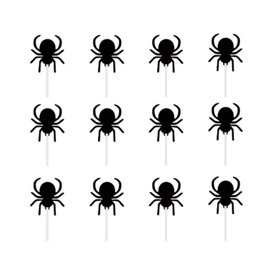 12 шт. Хэллоуинские топперы для кексов Черный паук Череп Летучая мышь Белый призрак Пики для торта для Хэллоуинской тематической вечеринки по случаю дня рождения