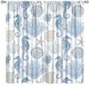 Minimalist Marine Seahorse Curtain Panels, Pale Blue Coral Shell Starfish White Background Pattern Drapes for Balcony Decoration