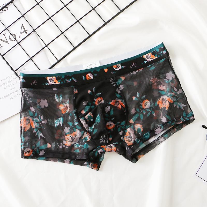 Мужские ультратонкие прозрачные сетчатые боксеры-шорты — сексуальные, дышащие, с летним принтом