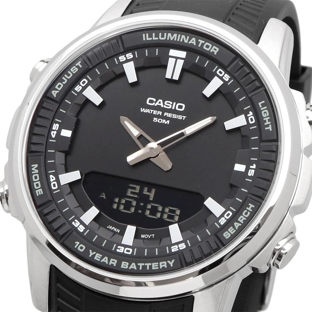 Casio Мужские часы AMW-880-1AV World Time аналогово-цифровые кварцевые, черные, международная модель [параллельный импорт]
