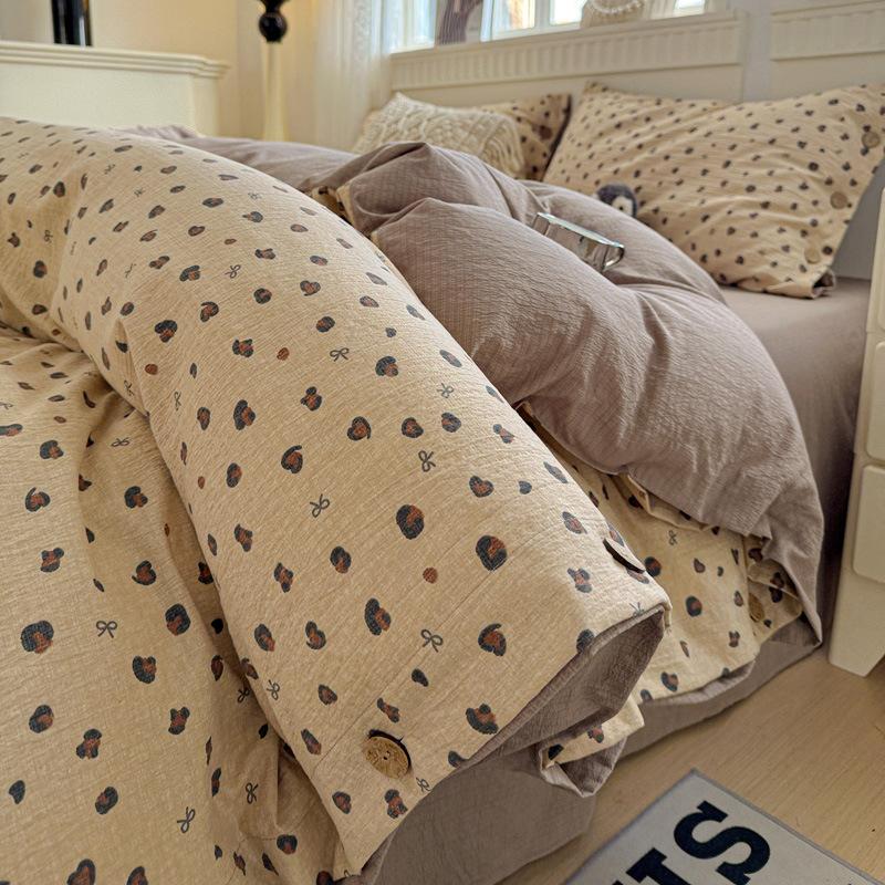 Комплект постельного белья из чистого хлопка с винтажным цветочным принтом, 4 предмета, на пуговицах, простыня из 100% хлопка, простыня на резинке, пододеяльник, постельное белье класса А