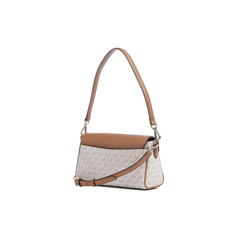 Michael Kors Fleur однотонная сумка-багет женская с логотипом, клапаном на замке, из коровьей кожи, цвет ванильный и коричневый