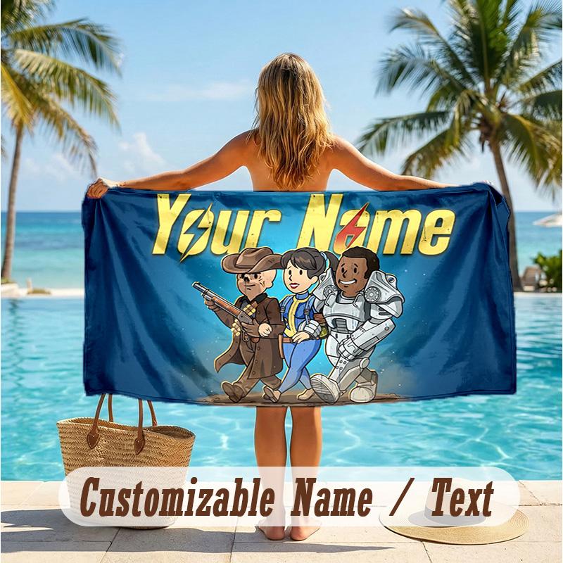 Custom Text Beach Towel, Soft Absorbent Swimming Multi-use TowelFallout Vault Boy