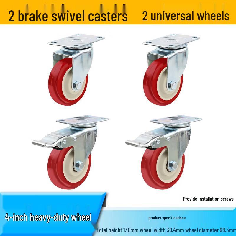 Heavy-Duty 4-inch Nylon Swivel Caster Wheels with Brakes
