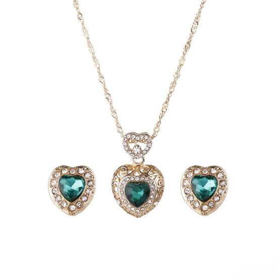 Мода Сердце Сплава Горный Хрусталь Ожерелье Уха Шпильки Серьги Женщины Комплект Ювелирных Изделий