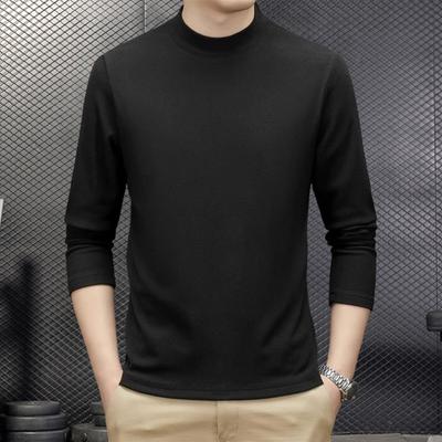 Весна Осень Мужской Фитнес Топ Slim Fit Полувысокий Воротник Эластичный Двойной Плюш Длинные Рукава