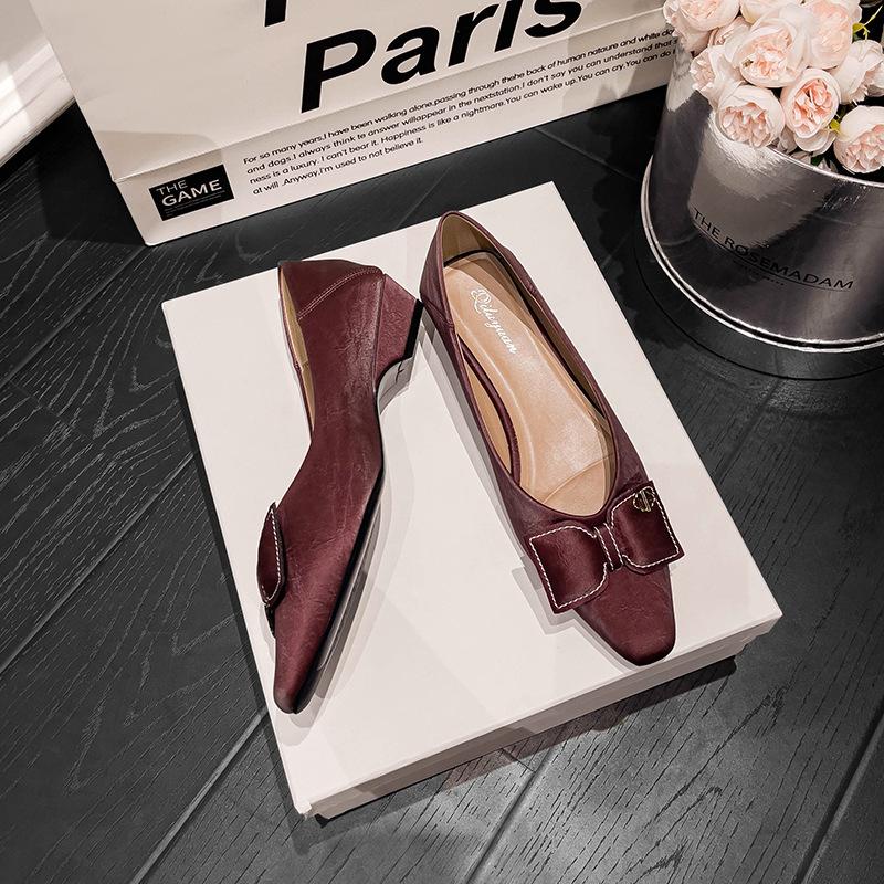 Черные туфли на высоком толстом каблуке, не утомляющие ноги, профессиональная рабочая обувь для женщин, новинка 2025 года, весна-осень, французские туфли-лодочки на низком каблуке с открытым верхом