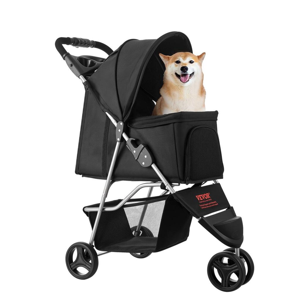 Pet Stroller Foldable 3 Wheels Travel Dog Stroller with Brake up to 35lbs