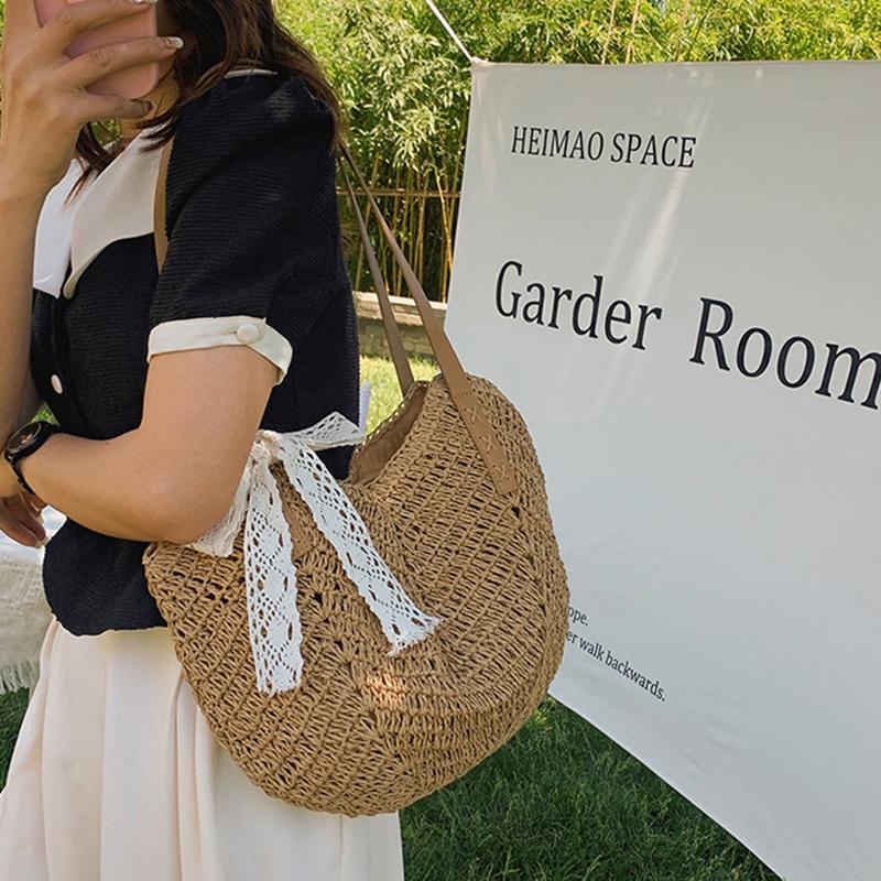 Yogodlns Повседневная соломенная сумка через плечо для женщин, полая тканая пляжная сумка из ротанга