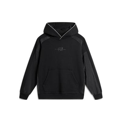 Li Ning Sports Lifestyle Series Color Block Hooded Pullover Sweatshirt Unisex Sweatshirt Black AWDU025-4