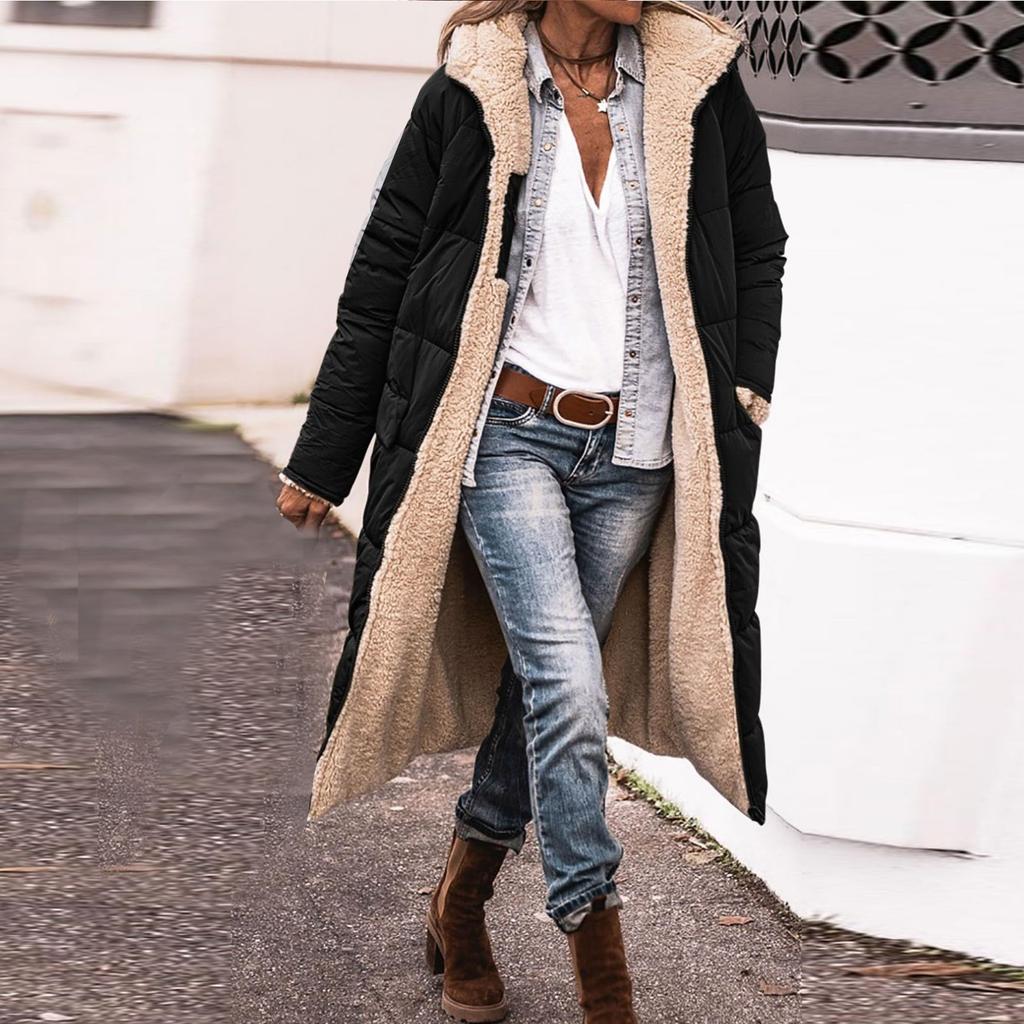 Женская мода, сращивание двух сторон, женская длинная куртка с капюшоном и жилетом