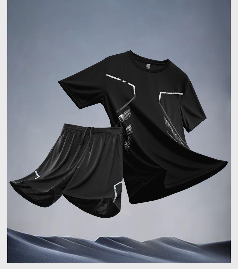 Мужской быстросохнущий дышащий спортивный костюм - футболка с коротким рукавом и повседневные тренировочные шорты для бега