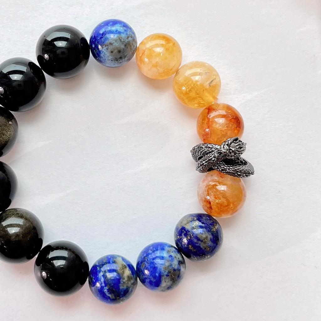 12Mm Design Natural Lapis Lazuli Citrine Obsidian Bracelet Bracelet