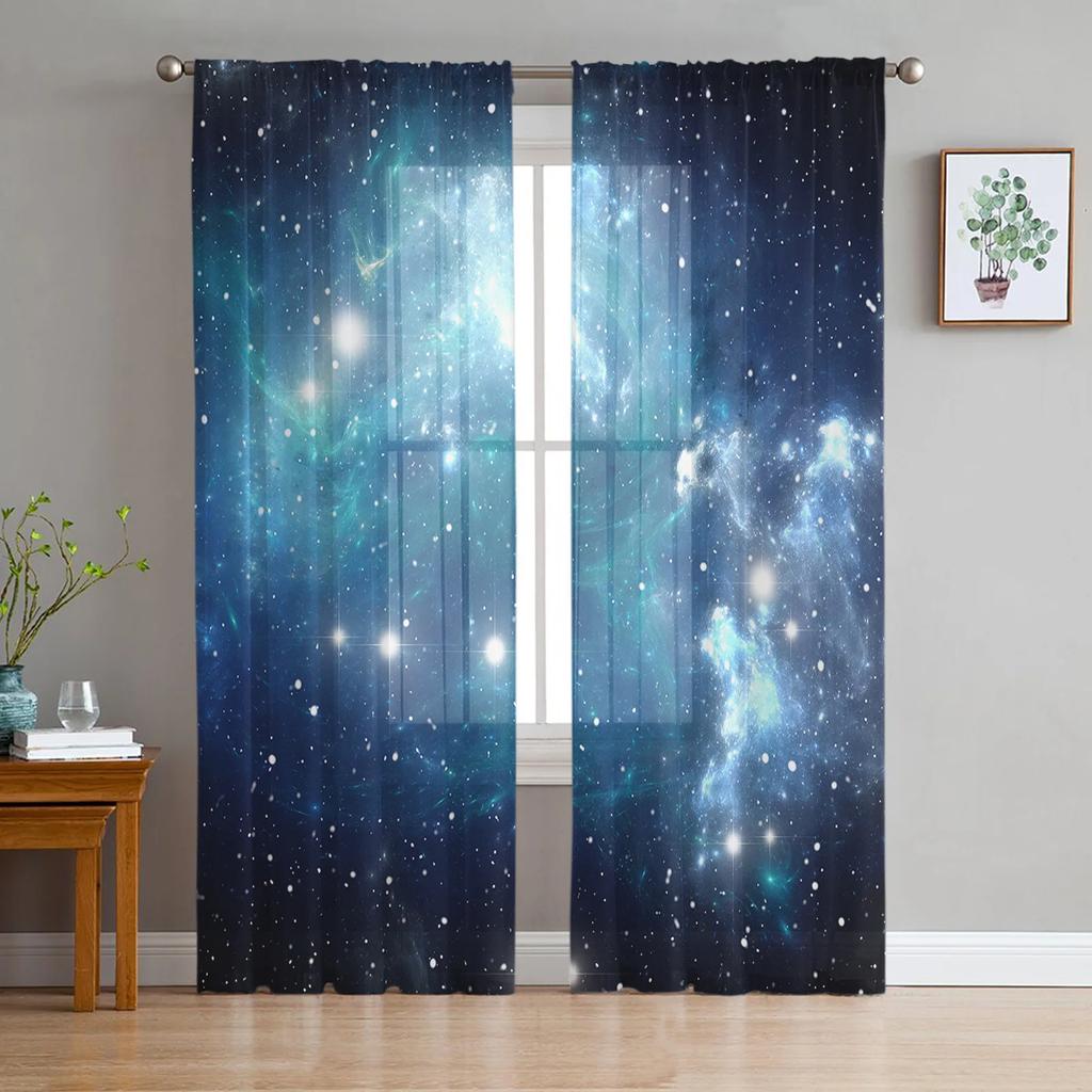 Звездная галактика звездное небо тюлевые шторы для гостиной спальни кухни украшения шифон прозрачный вуаль оконные шторы детские драпировки