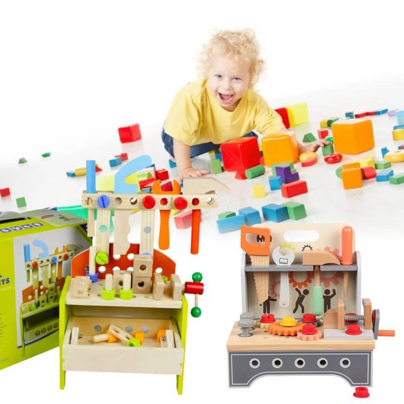 Красочный Деревянный Верстак с Инструментами Интерактивная Развивающая Игрушка для Детей 4-6 лет