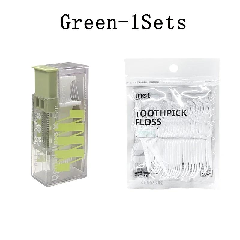 1-10Sets Portable Floss Holder Automatic Ejectable Includes 10Pcs Floss Organizer Press-on Carry-on Disposable Flossing Sticks