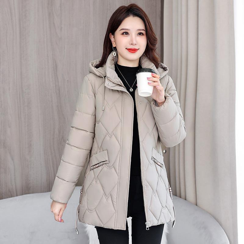 New hooded cotton clothes women's winter thickened warm medium and long diamond quilted slim down cotton clothes