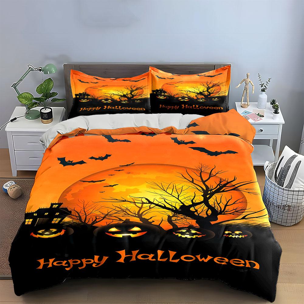 Glowing eerie pumpkin night Bedding sets Duvet cover sets Duvet covers Pillowcases(1*Duvet Cover 2*Pillowcases without duvet insert)