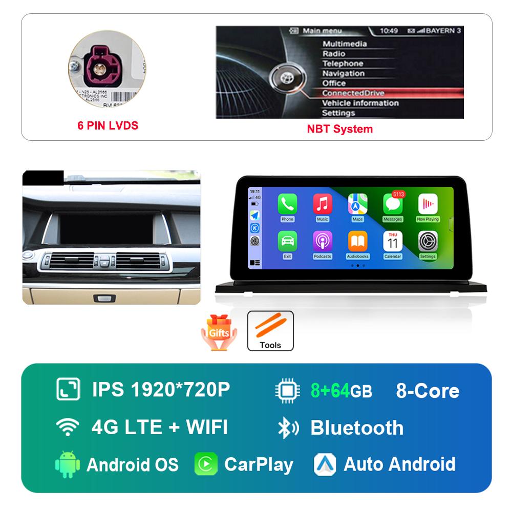 12,3-дюймовый HD сенсорный экран для BMW 5 серии F07 GT 2011 - 2017 система CIC NBT Android автомагнитола мультимедийный плеер DSP стерео GPS