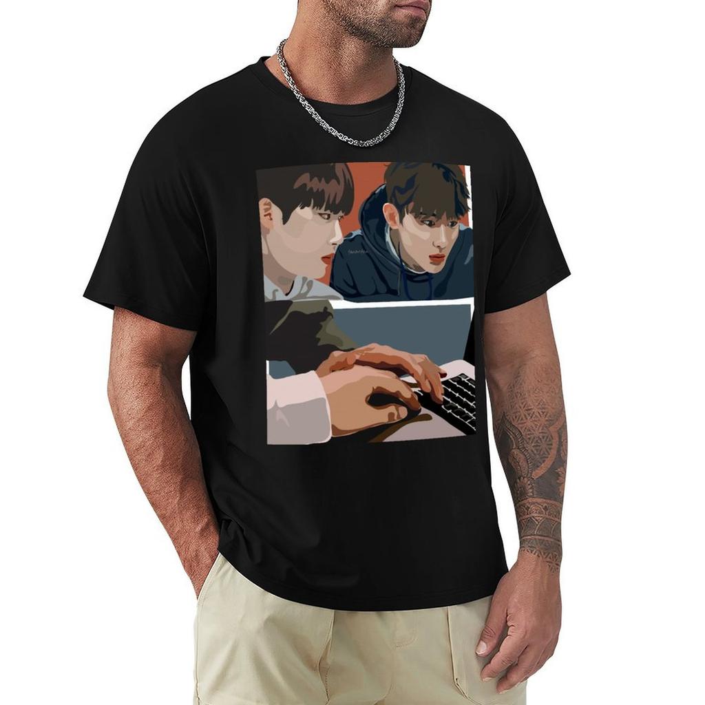 Our Dating Sim BL Office Romance Collage - Red Blue T-Shirt Graphics Shirts Men