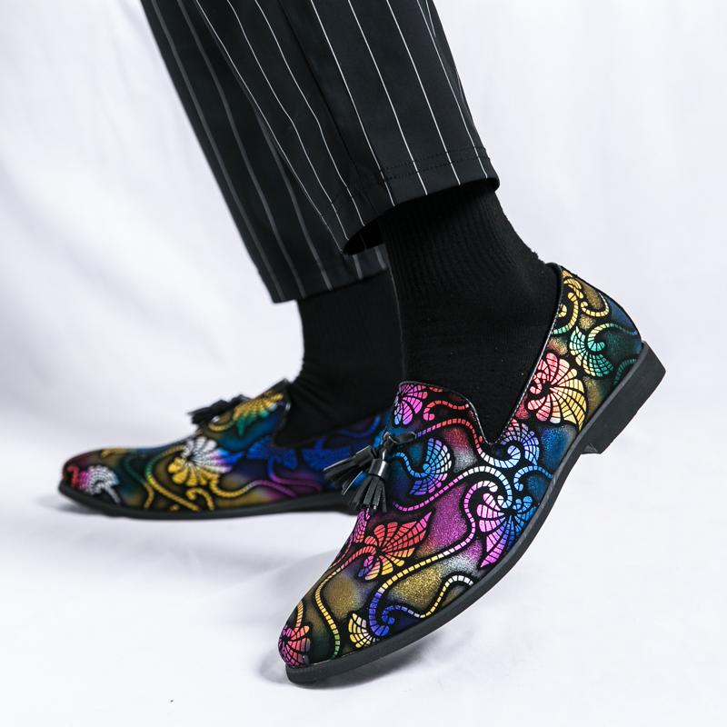 Luxury Designer Male Pointed Colours Tassel Patchwork Shoes Men's Formal Wedding Dress Homecoming Sapatos Tenis Masculino
