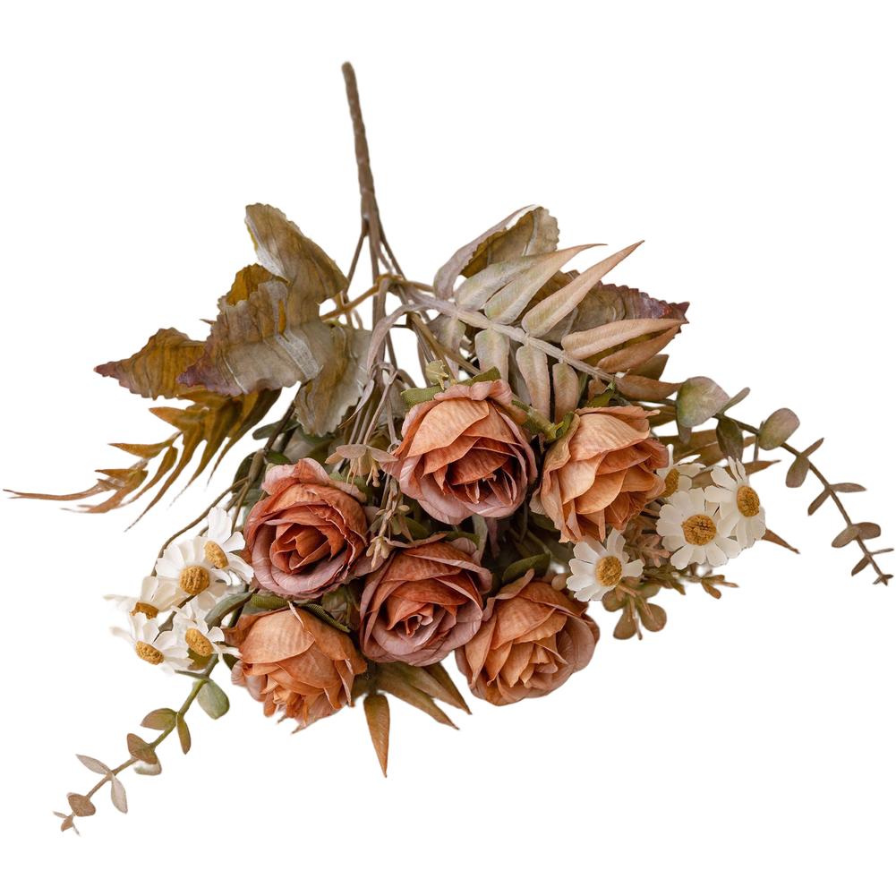 Тканевый букет из 6 искусственных роз для свадьбы, домашнего декора, с листьями и гибкими стеблями, цветочный орнамент